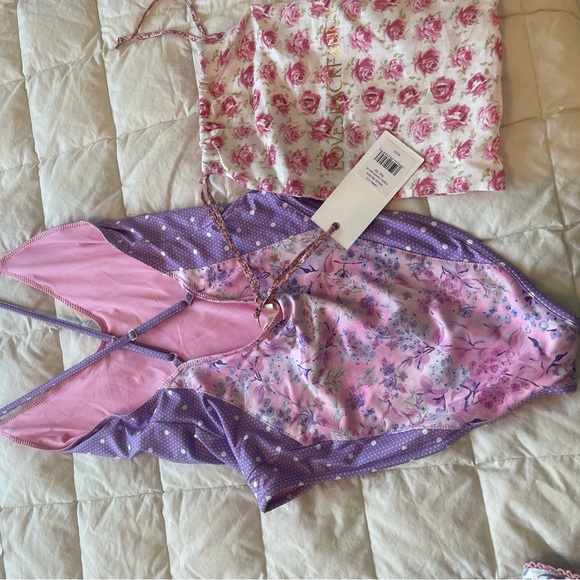 LoveShackFancy One Piece Swimsuit Purple Pansy NWT - Picture 3 of 5